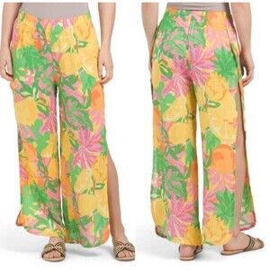 C & C California Swim Pants Sz M Coverup Linen Blend High Split M9